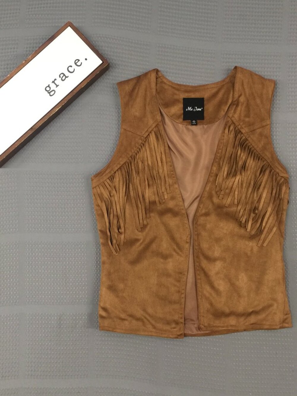 Me Jane Women's Faux Suede Fringe Vest Brown Western Cowboy Size M